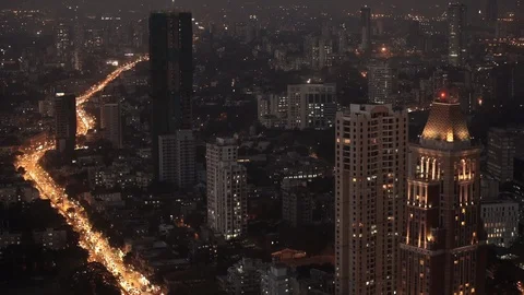 Mumbai City at Night with Street, Streetlight and Cars. Stock Footage
