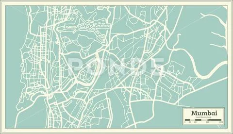 Mumbai India City Map in Retro Style. Outline Map. Stock Illustration