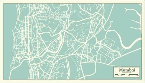 Mumbai India City Map in Retro Style. Outline Map. Stock Illustration