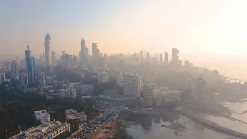 Mumbai, India, Haji Ali Dargah mosque 4k aerial drone footage sunset time Stock Footage