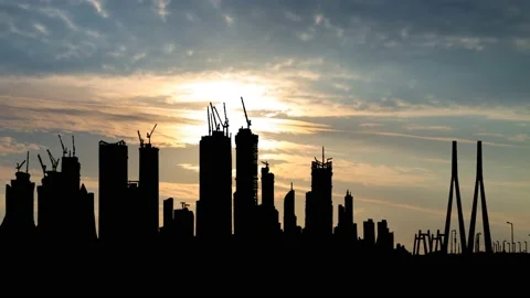 Mumbai India Skyline, Time Lapse at Sunrise with Colorful Clouds Stock Footage 152936309
