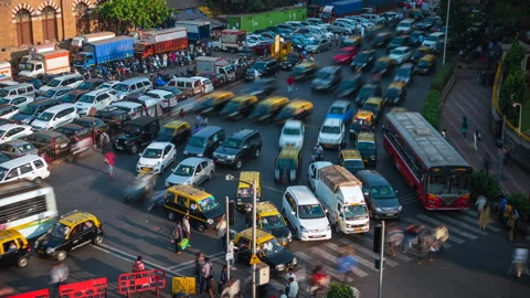 Mumbai, India, Timelapse View of Rush Hour Traffic at Busy Intersection Stock Footage 143642108
