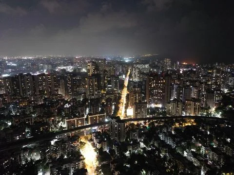 Mumbai Night Drone View Stock Photos