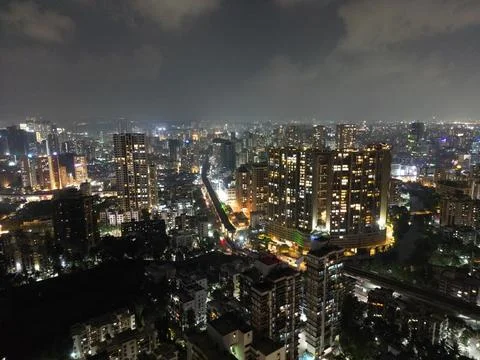 Mumbai Night Drone View Stock Photos