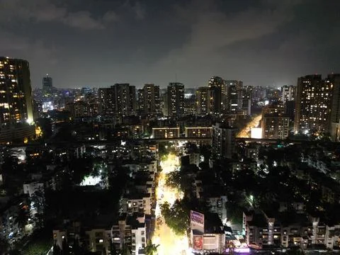 Mumbai Night Drone View Stock Photos