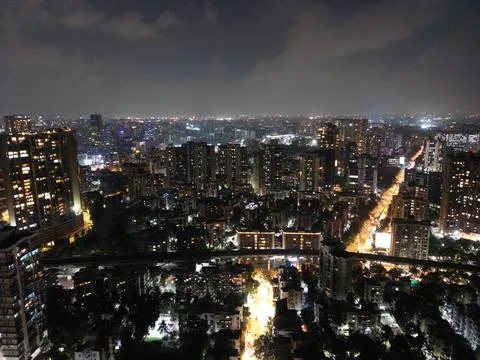 Mumbai Night Drone View Stock Photos