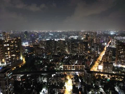 Mumbai Night Drone View Stock Photos