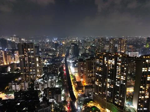 Mumbai Night Drone View Stock Photos