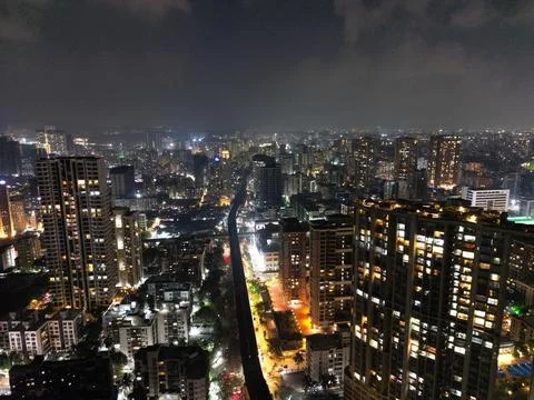 Mumbai Night Drone View Stock Photos