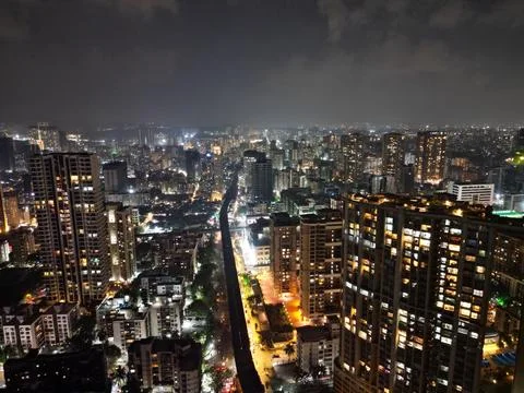 Mumbai Night Drone View Stock Photos