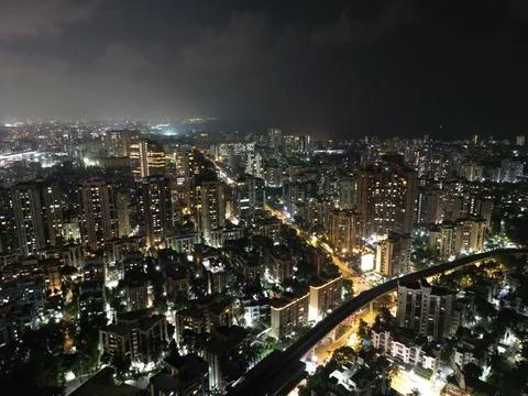 Mumbai Night Drone View Stock Photos