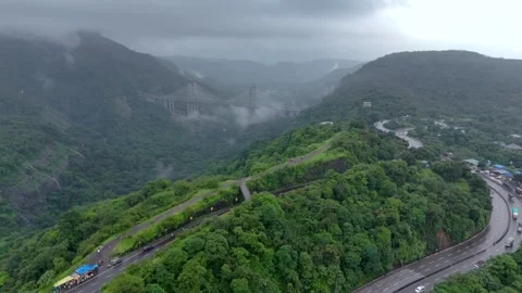 Mumbai Pune Expressway Missing Link Cable Stayed Bridge Lonavala Maharashtra Stock Footage 344536627