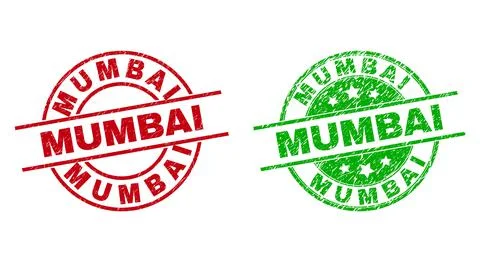 MUMBAI Round Badges Using Grunge Texture 스톡 일러스트