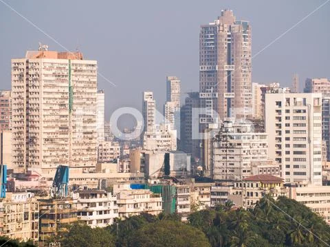 Mumbai skyline view from Marine Drive in Mumbai, India. Stock Photos