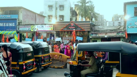 Mumbai Traffic and Crowd during Procession on Road Stock Footage 139070943