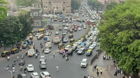 Mumbai traffic at busy intersection in central Mumbai. Top view. Stock Footage 237080102