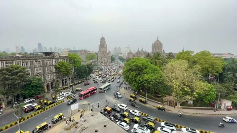 Mumbai traffic at busy intersection in central Mumbai. Top view. Stock Footage 237080121