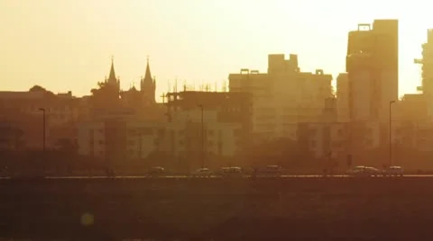 Mumbai traffic at sunset. Stock Footage 10985635