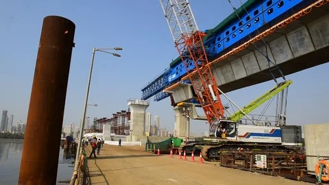 Mumbai Trans Harbar Link Project Video stock 122943569