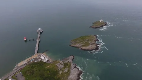 Mumbles Pier and Mumbles lighthouse Stock Footage 113002700