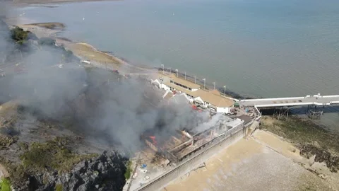 Mumbles Pier in flames August 31 2022 Stock Footage 208079864