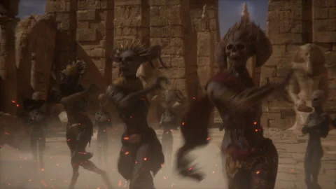 Mummies Dance Under Alien Gaze Stock Footage 293396349