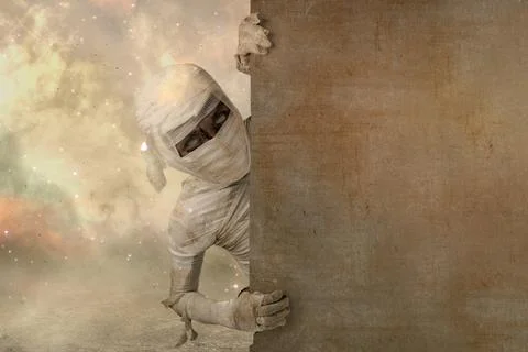 Mummy comes from behind the wall Stock Photos