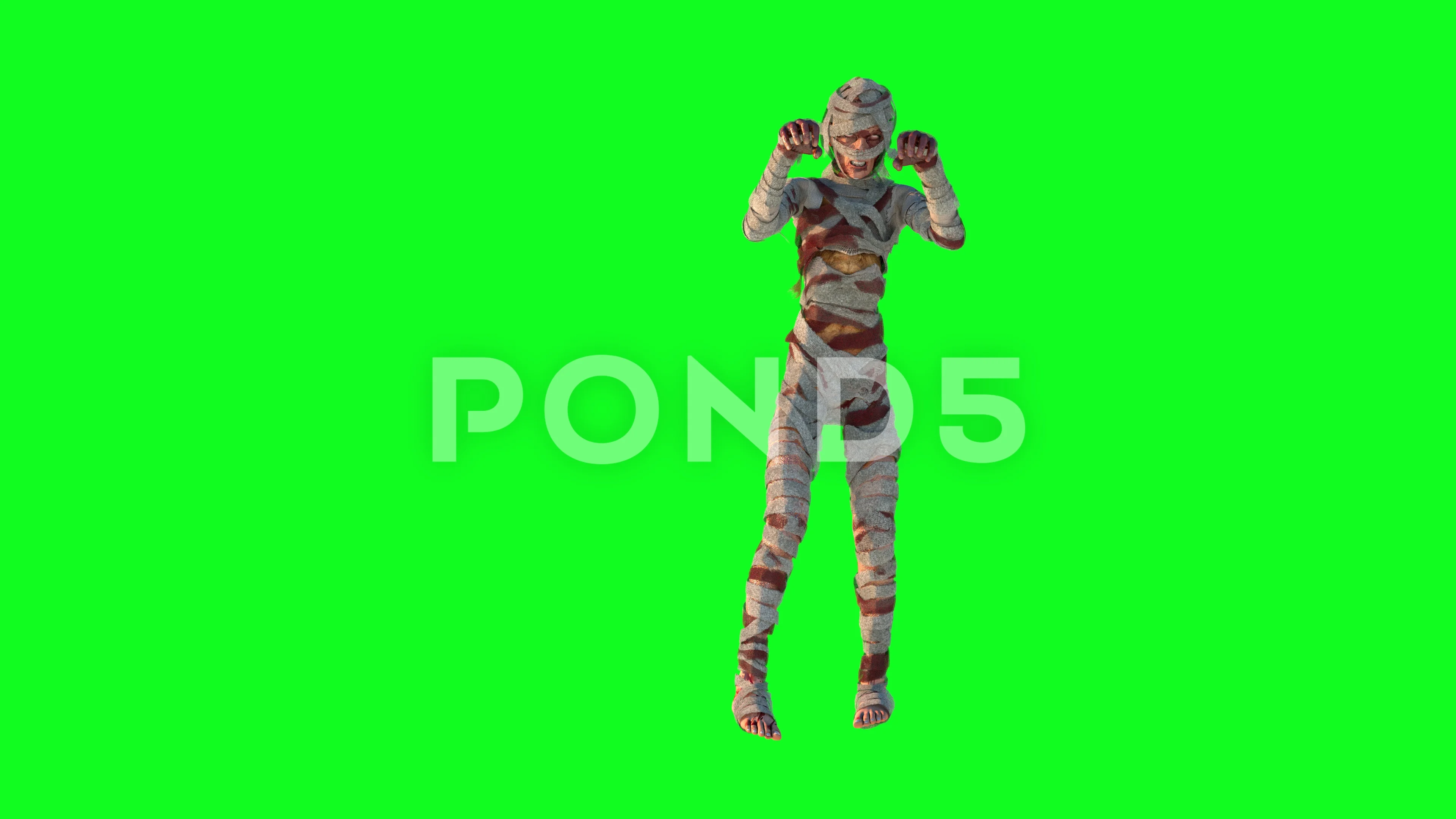 mummy on Halloween on green background 3D render