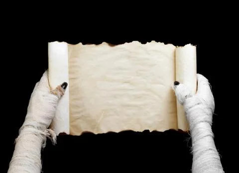 Mummy in hand keeps manuscript Stock Photos