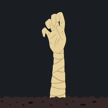 Mummy Hand Rising From the Ground Vector Illustration. Halloween Zombie Hand Stock Illustration