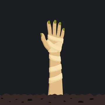 Mummy Hand Rising From the Ground Vector Illustration. Halloween Zombie Han.. Stock Illustration