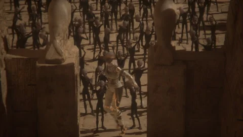 Mummy queen dances elegantly to kick off the temple concert Stock Footage 293648618