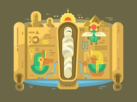 Mummy in a sarcophagus flat design Stock Illustration