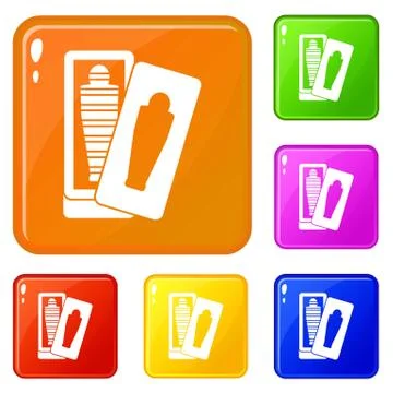 Mummy in sarcophagus icons set vector color Ilustración de archivo