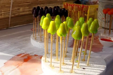 Mung bean paste in fruit shape or thai marzipan. Stock Photos