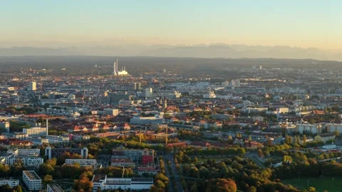 Munich aerial view in dusk at cityscape Stock Footage 136967378