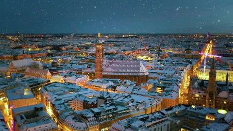 Munich aerial at winter snow falling old town 動画素材 165846366