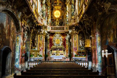 Munich Asamkirche Interior Empty Closed on Saturday Afternoon Stock Photos