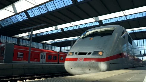 Munich central station highspeed train arriving at plattform Stock Footage 109044577