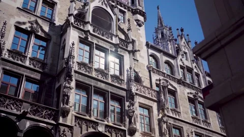 Munich city hall with sun reflection on side of building in Germany Stock Footage 281857326