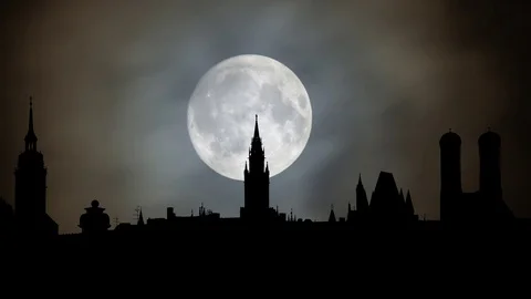 Munich City Skyline: Ancient Medieval Gothic Architecture in Silhouette, Germany Stock Footage 106995449