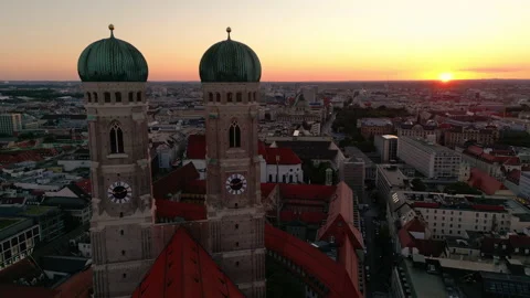 Munich Frauenkirche At Sunset Stock Footage 202217844