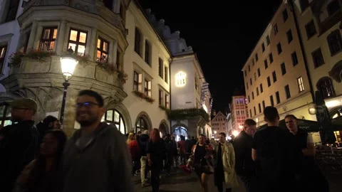 Munich, Germany - 09/21/2024: People lined up to enter Hofbräuhaus, a Stock Footage 289736389