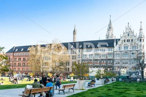 MUNICH, GERMANY-April 29 : Street view of Tourists on foot Street in Downtown Stock Photos