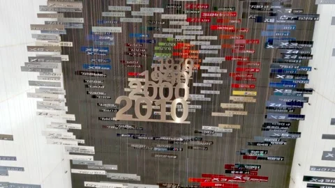 Munich, Germany, August 25, 2024: Automotive Evolution Sculpture Displaying Car Stock Footage 297636196