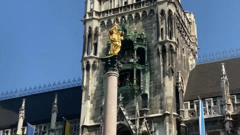 Munich, Germany. Famous Marian Column in front of New City Hall ( Neues Rathaus) Stock Footage 165747658
