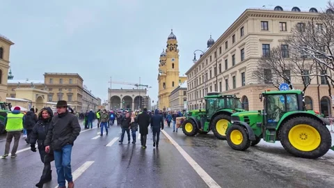 Munich, Germany - Jan 08, 2024: A big demo of farmers in the city of Munich Video stock 260752076