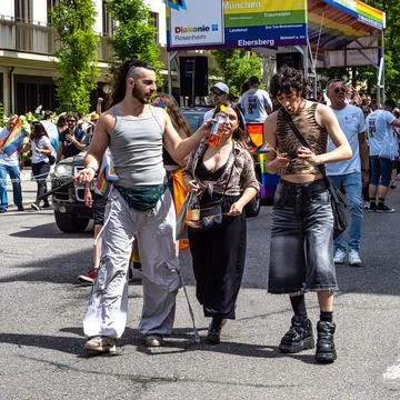 Munich, Germany - Jun 22, 2024: The traditional CSD parade in Munich, a polit Stock Photos