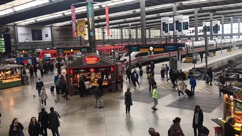 Munich, Germany, May 23rd 2019, timelapse at Munich main train station 스톡 동영상 109166044