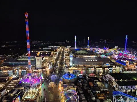 MUNICH, GERMANY - OCTOBER 5: View of the Oktoberfest in Munich, Germany at night Stock Photos